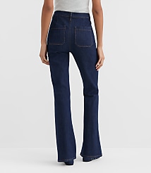 Rivete Petite Curvy Patch Pocket High Rise Slim Flare Jeans in Classic Rinse Wash carousel Product Image 2