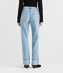 Rivete Tall Curvy Cuffed Mid Rise Relaxed Straight Jeans in Light Wash carousel Product Image 2