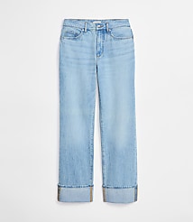 Rivete Tall Curvy Cuffed Mid Rise Relaxed Straight Jeans in Light Wash carousel Product Image 3