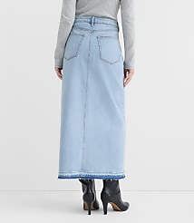 Rivete Petite Front Slit Denim Maxi Skirt in Vintage Light Wash carousel Product Image 2
