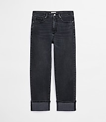 Rivete Tall Curvy Cuffed High Rise Straight Jeans in Noir Wash carousel Product Image 3