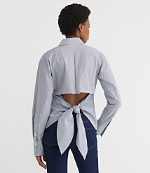 Petite Striped Cutout Tie Back Poplin Shirt carousel Product Image 2