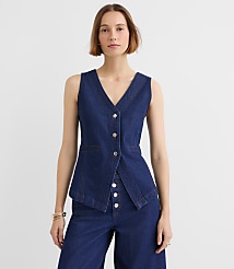 Petite Denim Vest in Classic Rinse Wash carousel Product Image 2