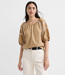 Petite Embroidered Poplin Puff Sleeve Blouse carousel Product Image 2