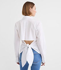Petite Striped Cutout Tie Back Poplin Shirt carousel Product Image 3