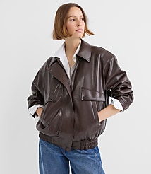 Petite Oversized Faux Leather Bomber Jacket carousel Product Image 3