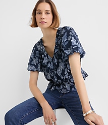 Paisley Ruffle V-Neck Blouse carousel Product Image 1