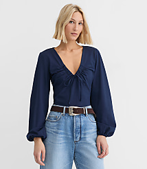Petite Cinched Tie Neck Top carousel Product Image 1