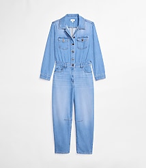 Rivete Petite Denim Jumpsuit in Light Wash carousel Product Image 3