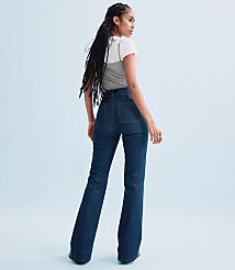 Rivete Patch Pocket High Rise Slim Flare Jeans in Classic Rinse Wash carousel Product Image 1