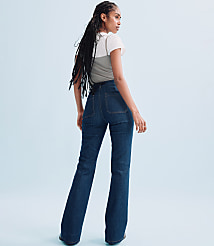 Rivete Short Patch Pocket High Rise Slim Flare Jeans in Classic Rinse Wash carousel Product Image 1