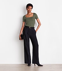 Tall LOFT Versa Crepe Drape Pleated Relaxed Straight Pants carousel Product Image 1