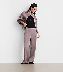 Petite LOFT Versa Satin Straight Pants carousel Product Image 1
