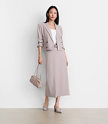 Petite LOFT Versa Seasonless Stretch Trouser Midi Pocket Skirt in Stripe