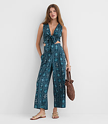 Petite LOFT Beach Palm Linen Cotton Wide Leg Pants carousel Product Image 1