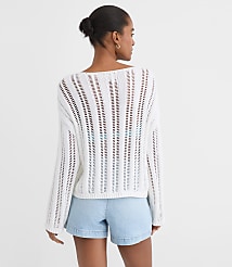 Petite LOFT Beach Striped Open Stitch Boatneck Sweater carousel Product Image 3