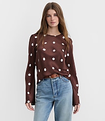 Petite Dotted Satin Bell Sleeve Top carousel Product Image 2
