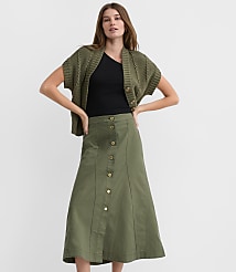 Petite Twill Godet Button Midi Skirt carousel Product Image 1