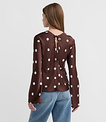 Petite Dotted Satin Bell Sleeve Top carousel Product Image 3