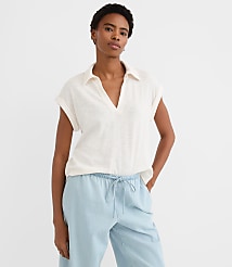 Petite Collared Split Neck Top carousel Product Image 1
