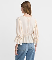 Petite Floral Lace Trim Peplum Top carousel Product Image 2