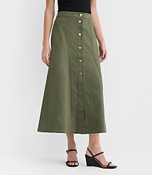 Petite Twill Godet Button Midi Skirt carousel Product Image 2