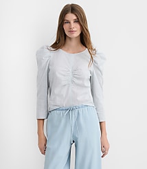 Petite Stripe Ruched Puff Sleeve Top carousel Product Image 2
