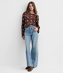 Petite Dotted Satin Bell Sleeve Top