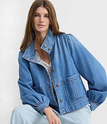 Petite Denim Swing Jacket in Luxe Indigo Wash carousel Product Image 3