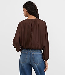 Petite Shirred Tie Neck Bubble Blouse carousel Product Image 3