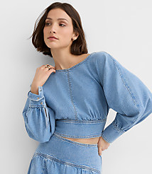 Yoke Denim Blouse in Light Wash Indigo carousel Product Image 1
