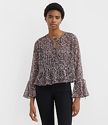 Petite Snake Print Pintucked Bow Blouse carousel Product Image 2