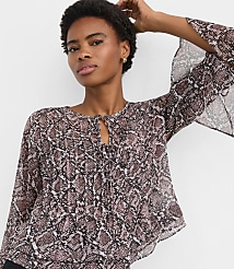 Petite Snake Print Pintucked Bow Blouse carousel Product Image 3