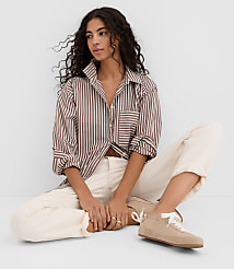 Petite Striped Poplin Everyday Oversized Pocket Shirt carousel Product Image 1