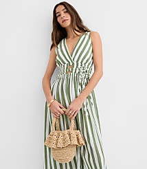 Petite LOFT Beach Striped Cutout Side Tie Midi Dress carousel Product Image 2