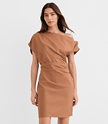 Petite Poplin Asymmetrical Ruched Mini Dress carousel Product Image 1