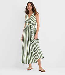 Petite LOFT Beach Striped Cutout Side Tie Midi Dress carousel Product Image 1