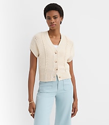 Petite Pointelle Textured Short Sleeve Cardigan carousel Product Image 2