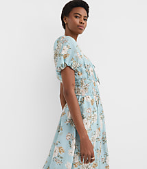 Petite Floral Ruffle Tie Neck Smocked Midi Dress carousel Product Image 3