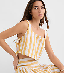 Petite LOFT Beach Striped Side Tie Linen Cotton Crop Top carousel Product Image 4