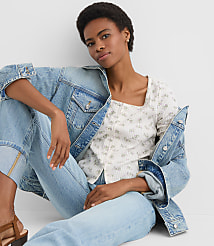 Petite Floral Scalloped Ribbed Square Neck Cardigan carousel Product Image 1