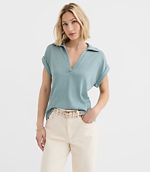 Petite Collared Split Neck Top carousel Product Image 1