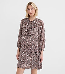 Petite Snake Print Ruffle Tie Neck Mini Dress carousel Product Image 1