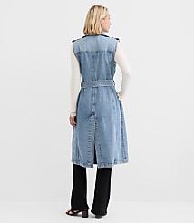 Petite Denim Sleeveless Trench Coat in Light Wash carousel Product Image 2