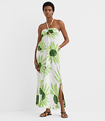 Petite LOFT Beach Floral Linen Cotton Halter Maxi Pocket Dress carousel Product Image 2