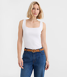 Petite Lace Trim Perfect Ribbed Square Neck Tank Top carousel Product Image 1