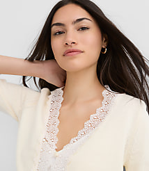 Lace Trim V-Neck Cardigan carousel Product Image 3