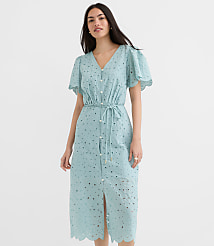 Petite Scalloped Eyelet Midi Pocket Shirtdress carousel Product Image 3