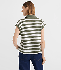 Petite Stripe Collared Split Neck Top carousel Product Image 2
