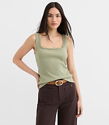 Petite Lace Trim Perfect Ribbed Square Neck Tank Top carousel Product Image 1